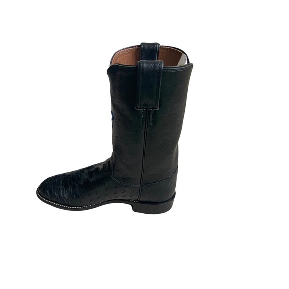 Justin Black Full Quill Ostrich Roper Boots Size 7.5B - Picture 2 of 6